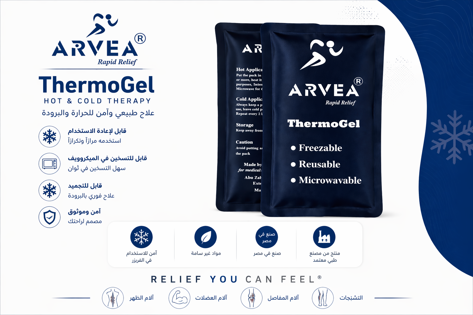 كمادة جل بارد وساخن متوسطة 27.5×12 سم – Arvea ThermoGel